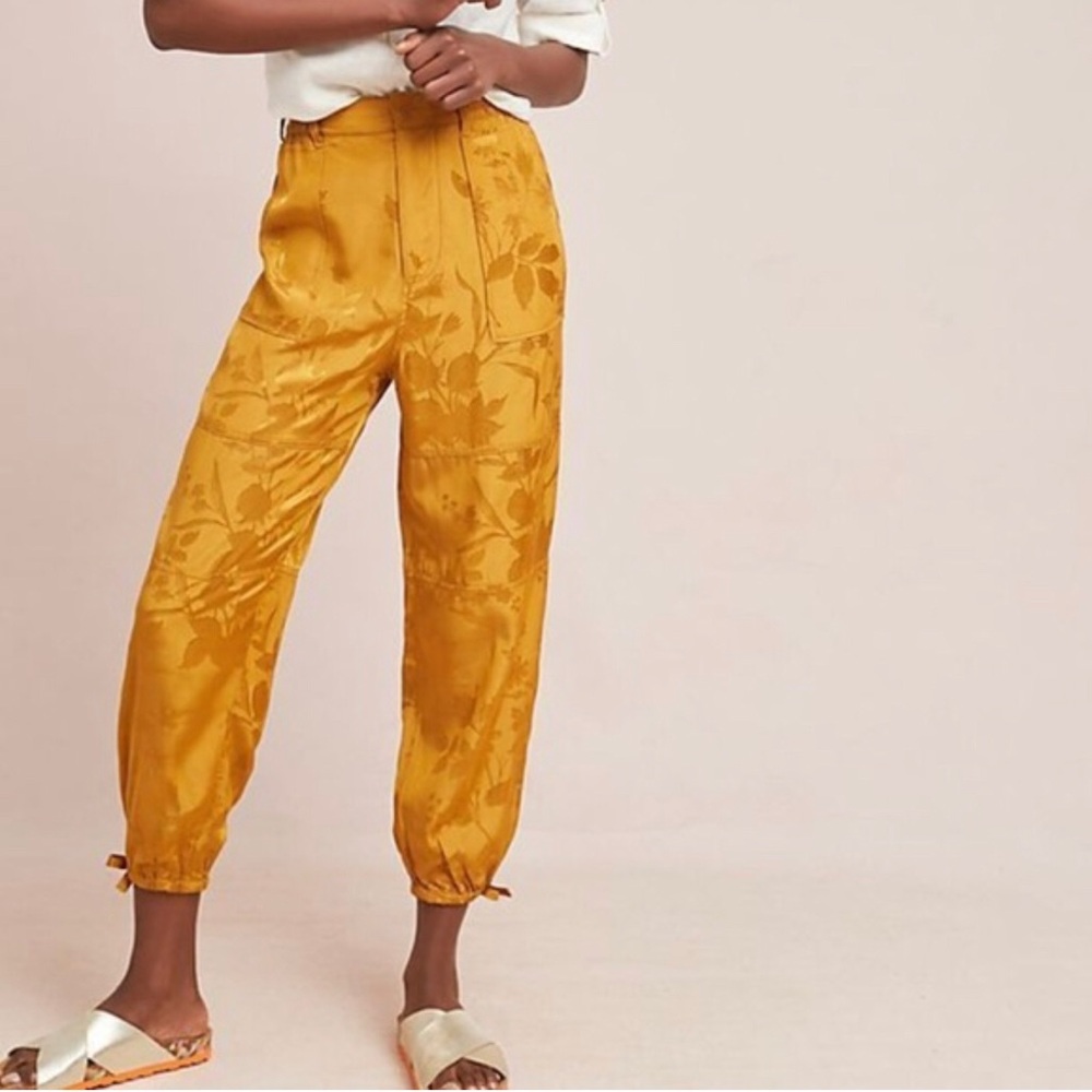 Anthropologie Mustard Floral Pants